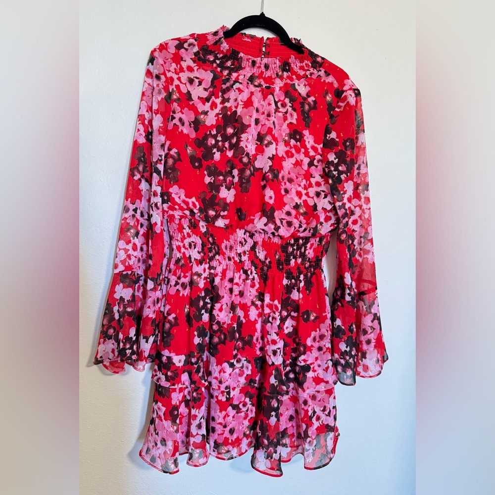 Taylor Long Sleeve Mock Neck Smocked Waist Floral Dress 10P - Picture 3 of 12